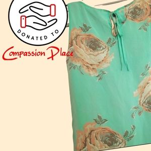 ♻️ DONATED Ann Taylor sheer rose shell turquoise cute back neck tie